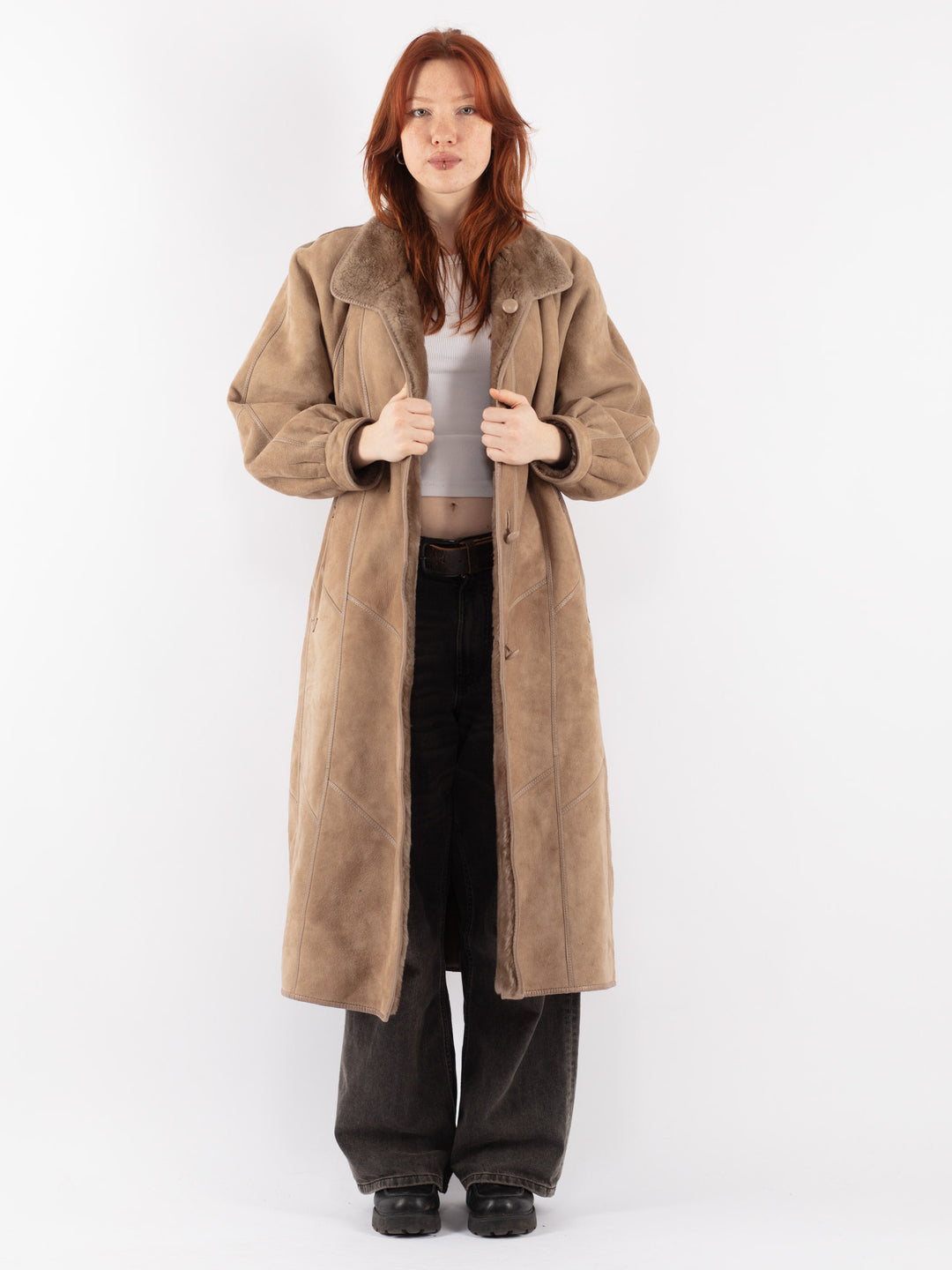 Vintage 80's Women Sheepskin Coat in Beige