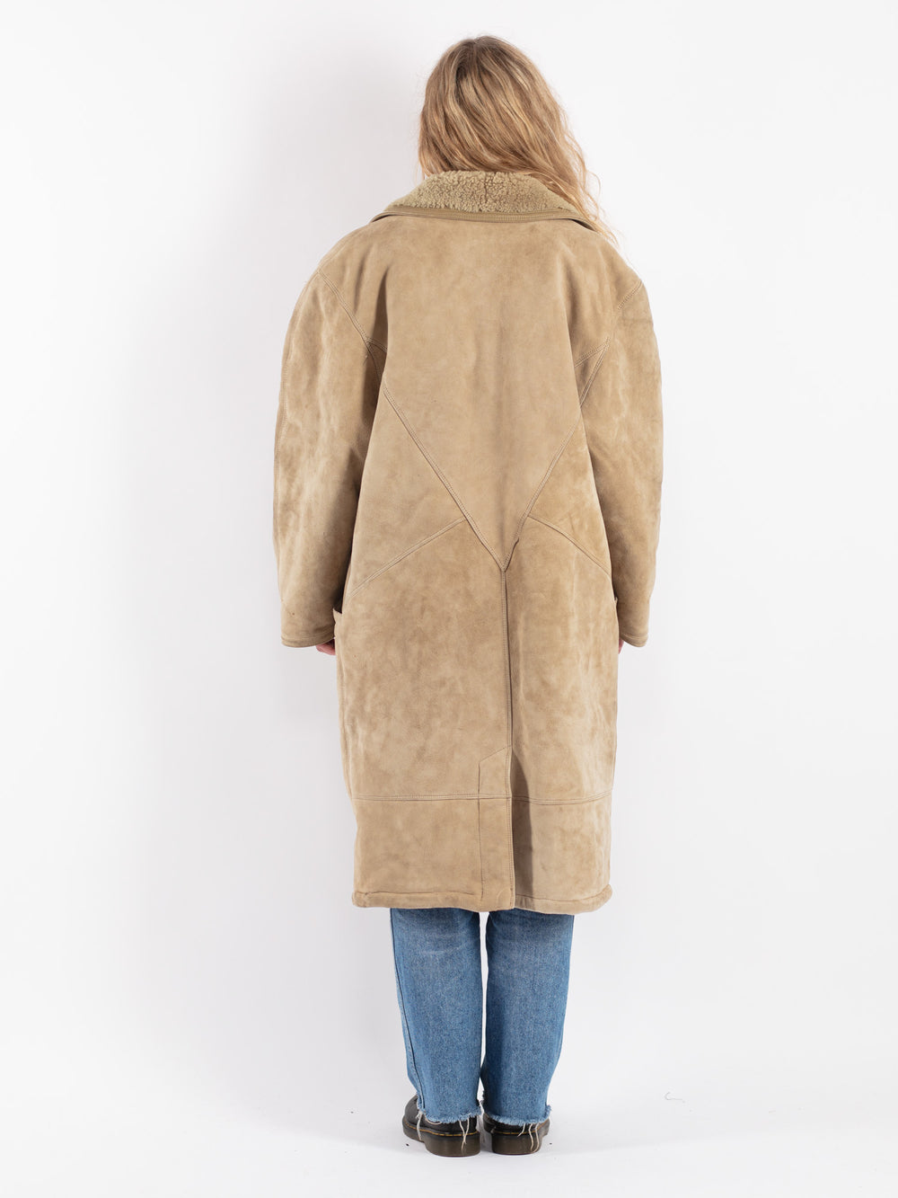 Vintage 80's Women Sheepskin Coat in Beige
