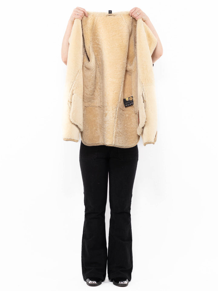 Vintage 80's Women Sheepskin Coat in BeigeA0899