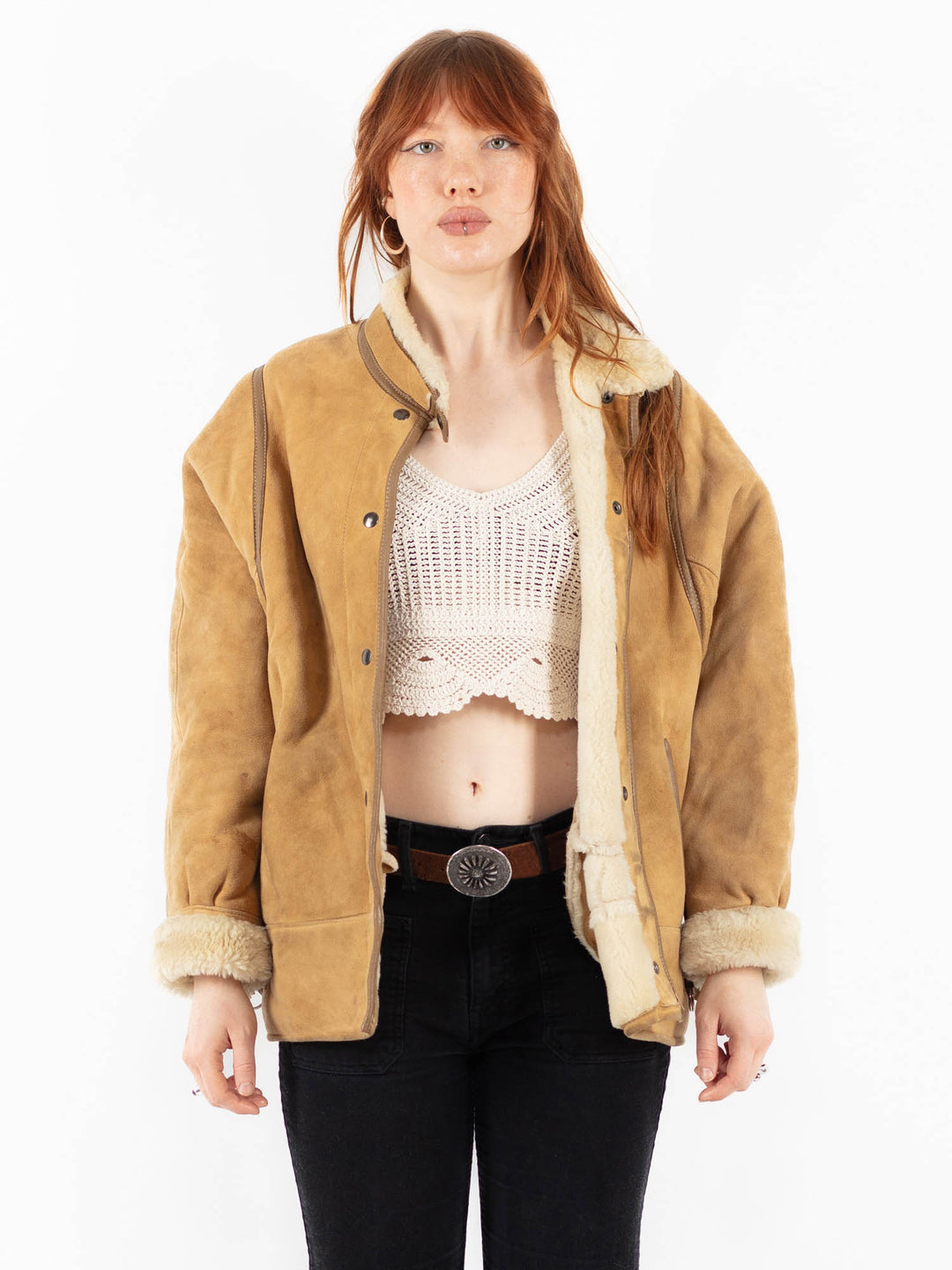 Vintage 80's Women Sheepskin Coat in BeigeV9772