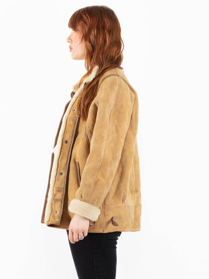 Vintage 80's Women Sheepskin Coat in BeigeV9772