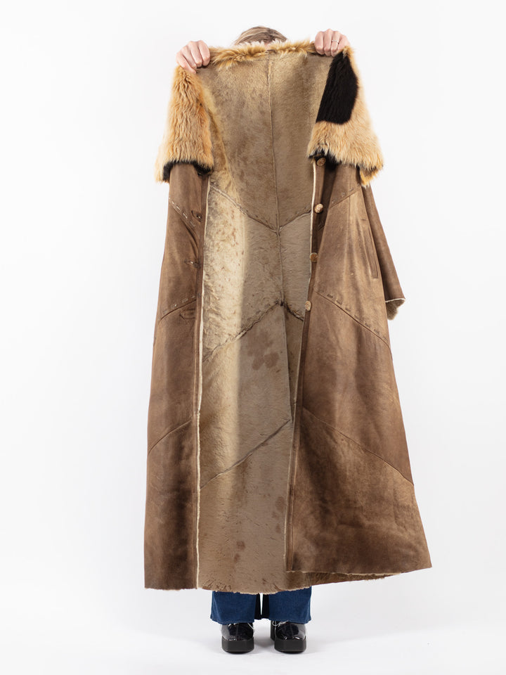 Vintage 80's Women Sheepskin Coat in Beige