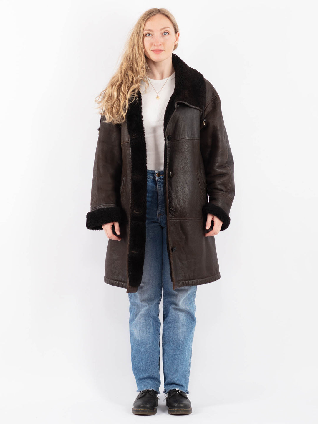 Vintage 80's Women Sheepskin Coat in BrownV9468
