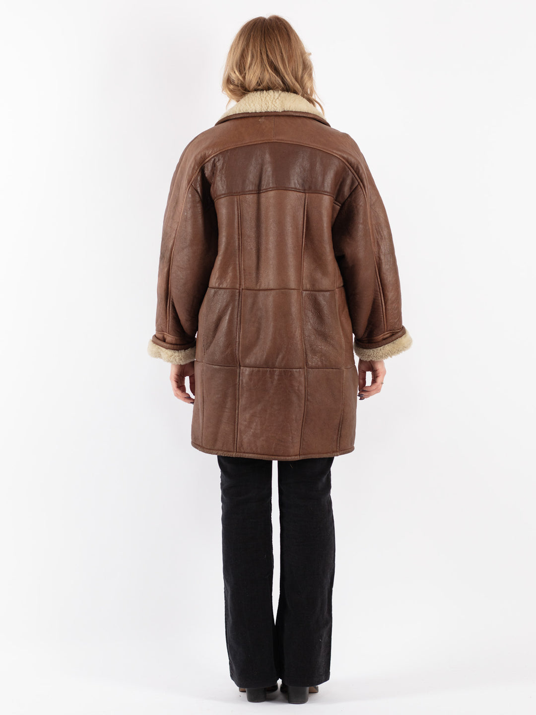 Vintage 80's Women Sheepskin Shearling Coat in Brown