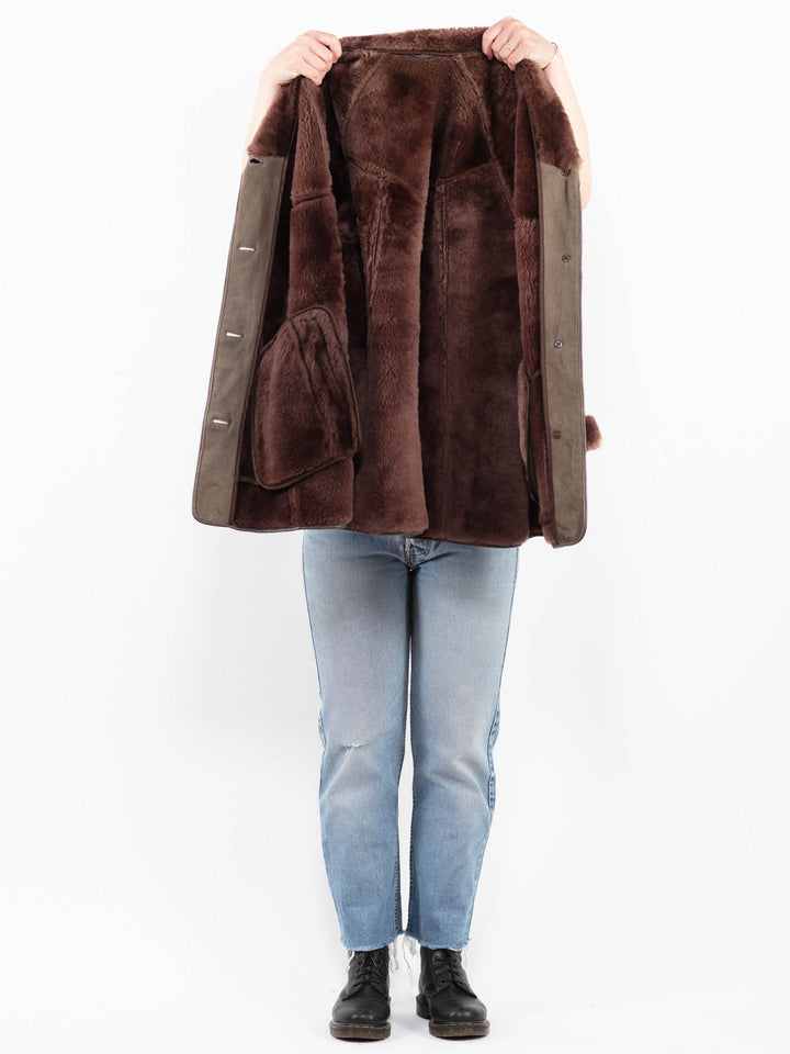Vintage 80's Women Sheepskin Coat in BeigeA0274