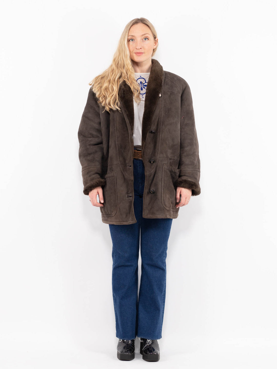 Vintage 80's Women Sheepskin Shearling in BrownA1008