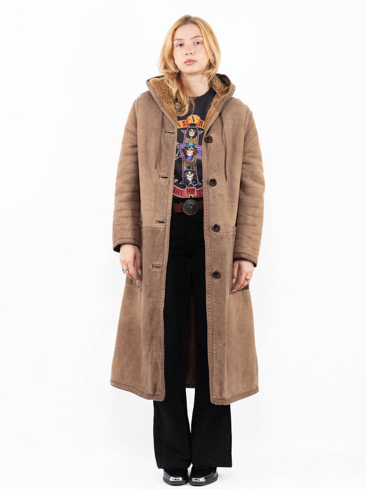 Vintage 80's Women Sheepskin Coat in BeigeA0172