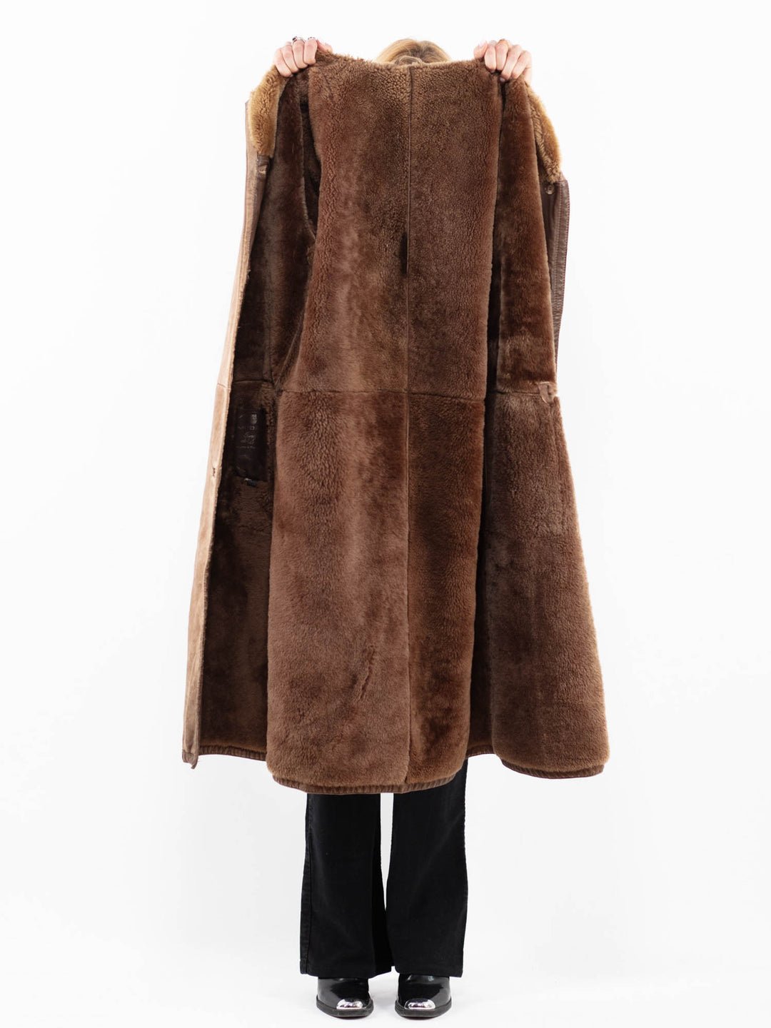 Vintage 80's Women Sheepskin Coat in BeigeA0172