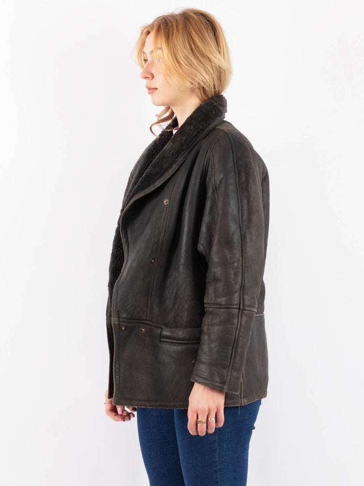 Vintage 80's Women Sheepskin Coat in GrayV9557
