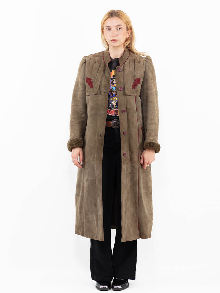 Vintage Women Sheepskin Coat in GreenA0173