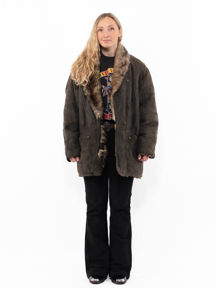 Vintage 80's Women Sheepskin Coat in GrayA0906