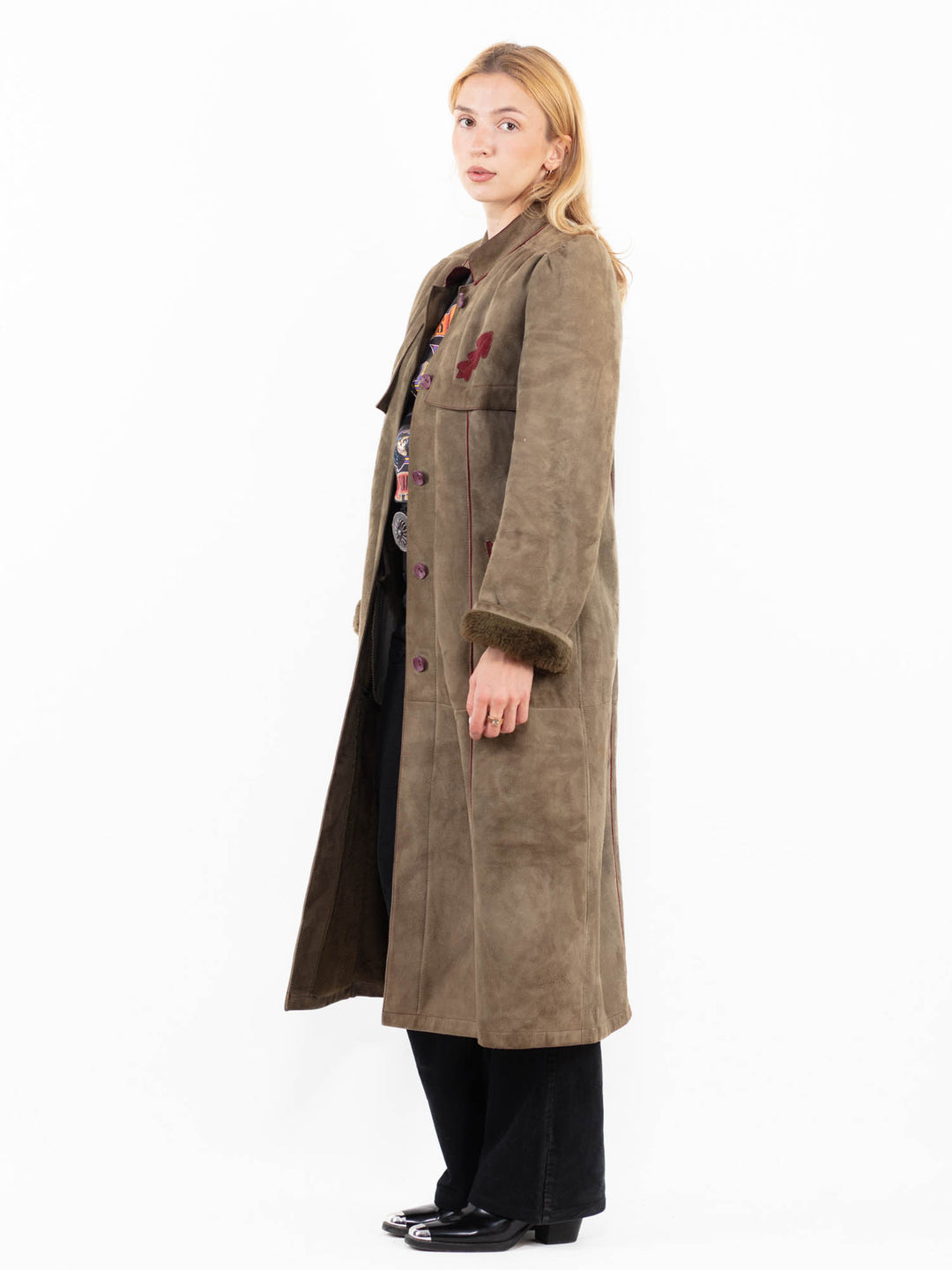 Vintage Women Sheepskin Coat in GreenA0173