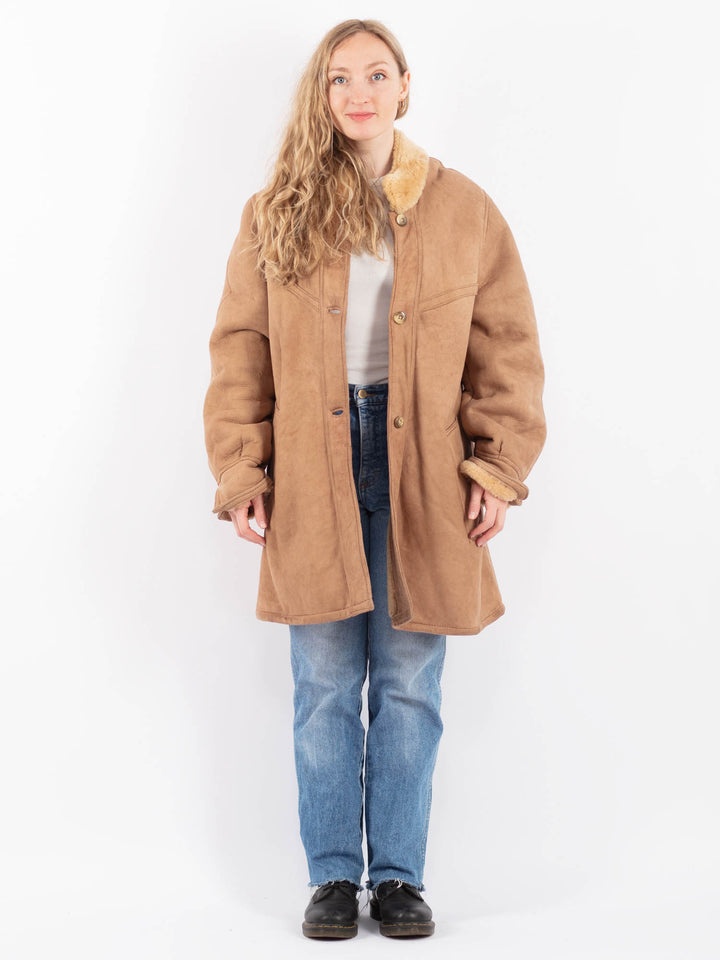 Vintage 80's Women Sheepskin Shearling Coat in BeigeV9472