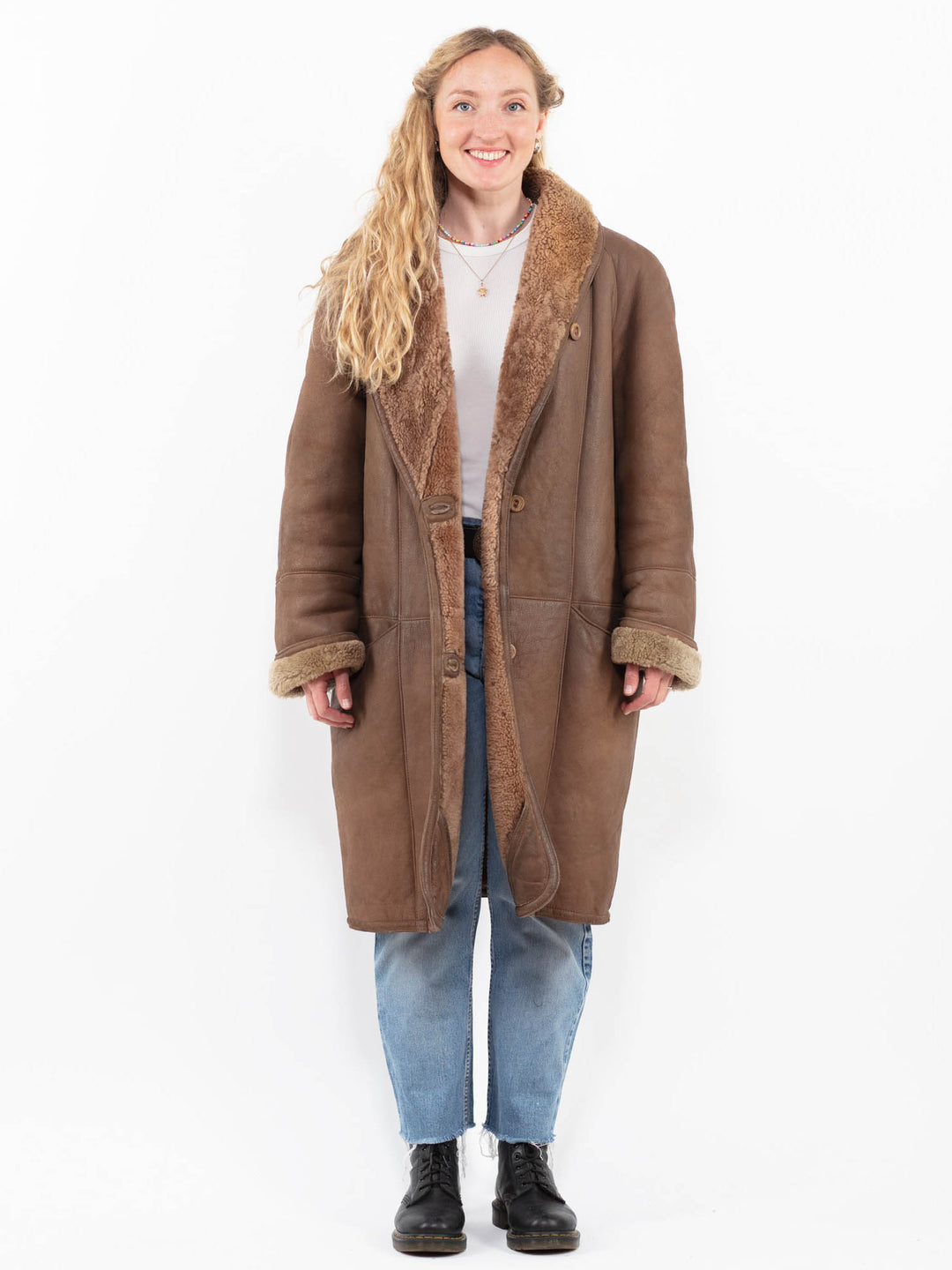 Vintage 80's Women Sheepskin Coat in BrownA0278
