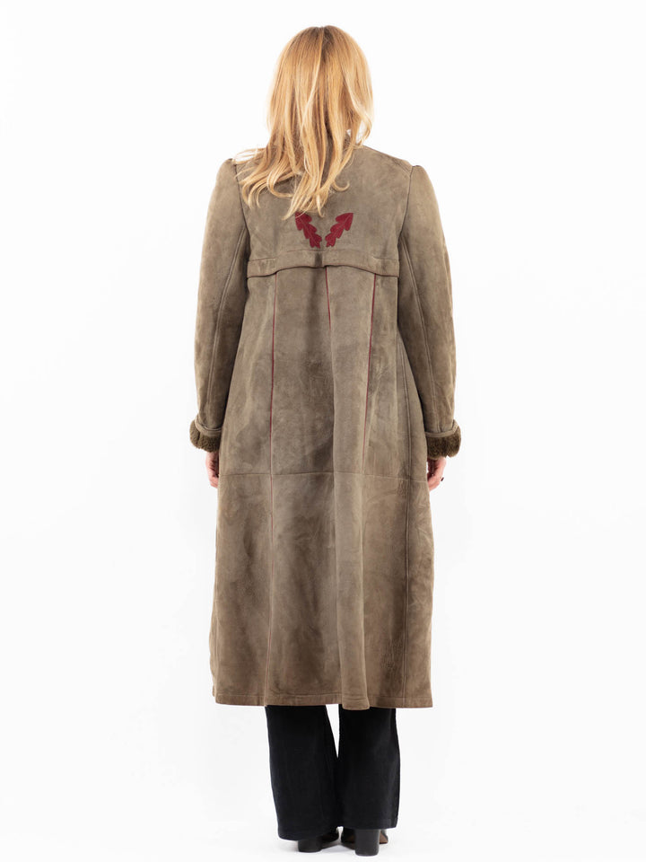 Vintage Women Sheepskin Coat in GreenA0173