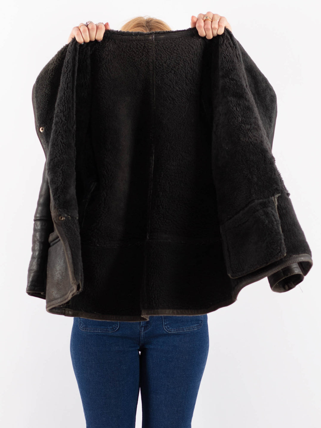 Vintage 80's Women Sheepskin Coat in GrayV9557