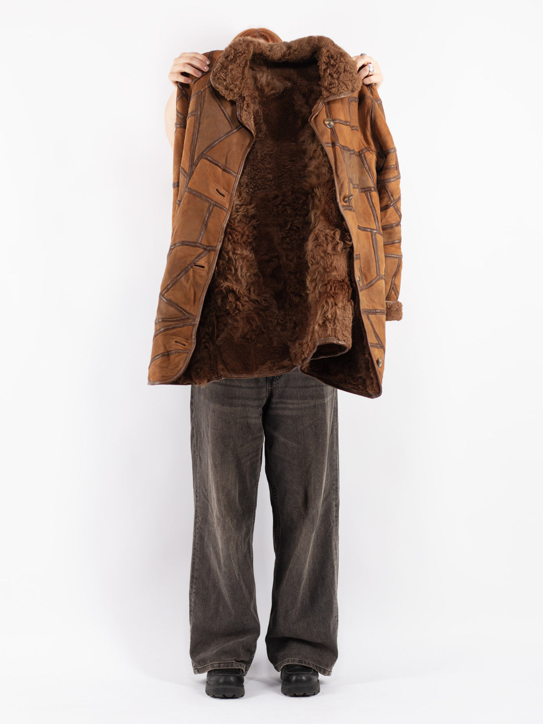 Vintage 80's Women Sheepskin Coat in Brown
