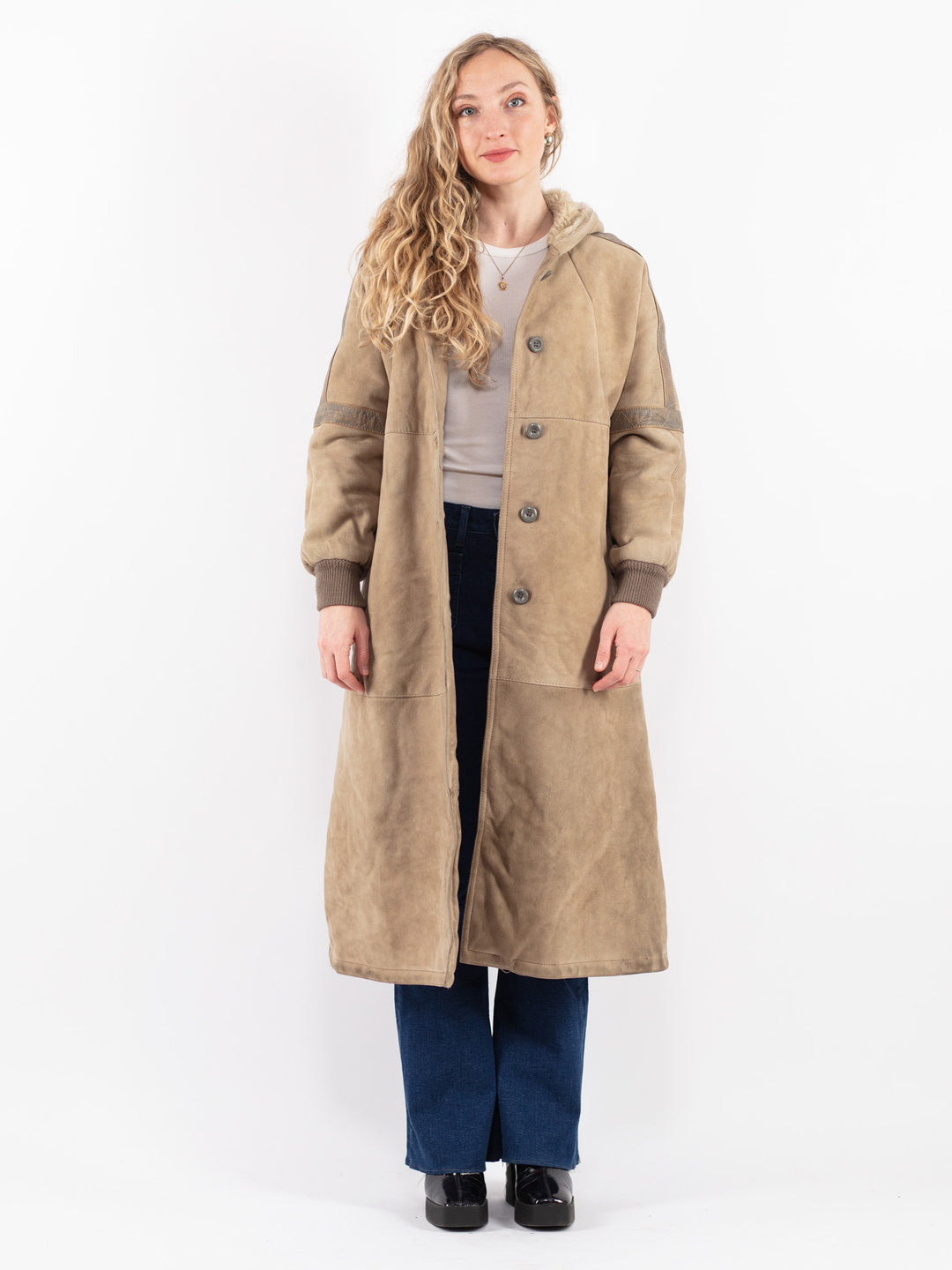 Vintage 80's Women Sheepskin Coat in Beige