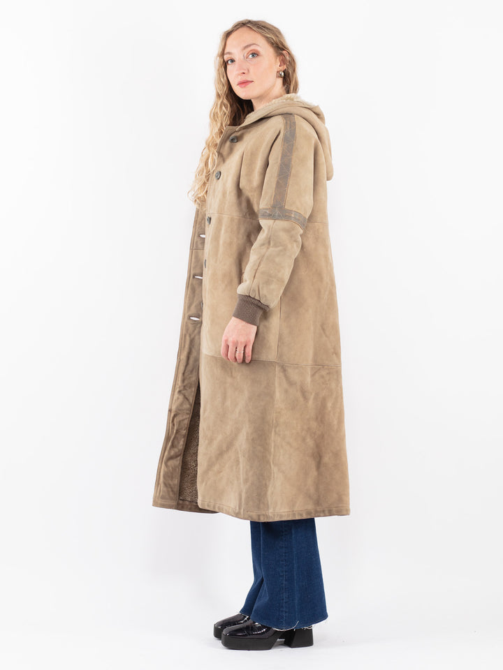 Vintage 80's Women Sheepskin Coat in Beige