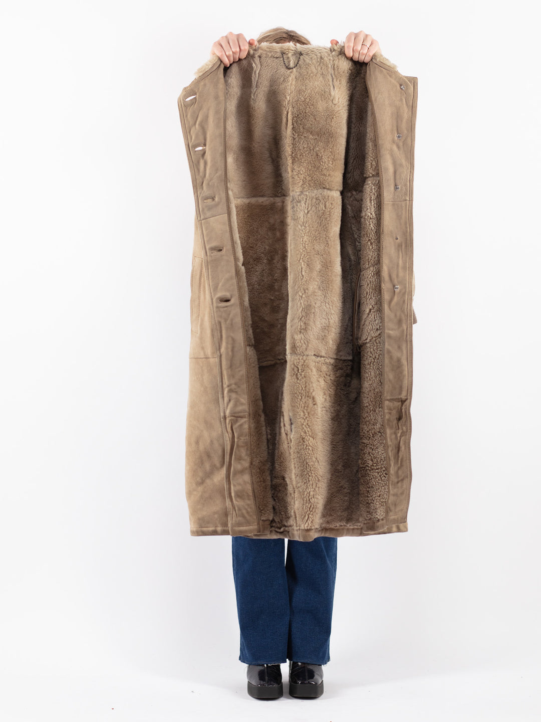 Vintage 80's Women Sheepskin Coat in Beige