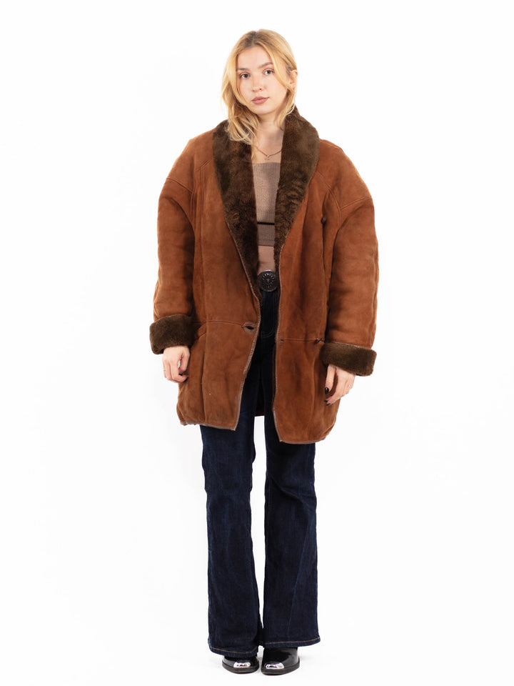 Vintage 80's Women Sheepskin Coat in Brown