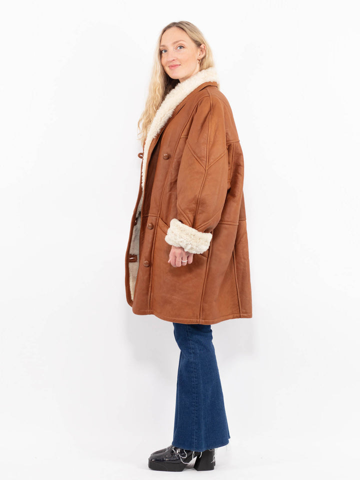 Vintage 80's Women Sheepskin Coat in BrownA1011