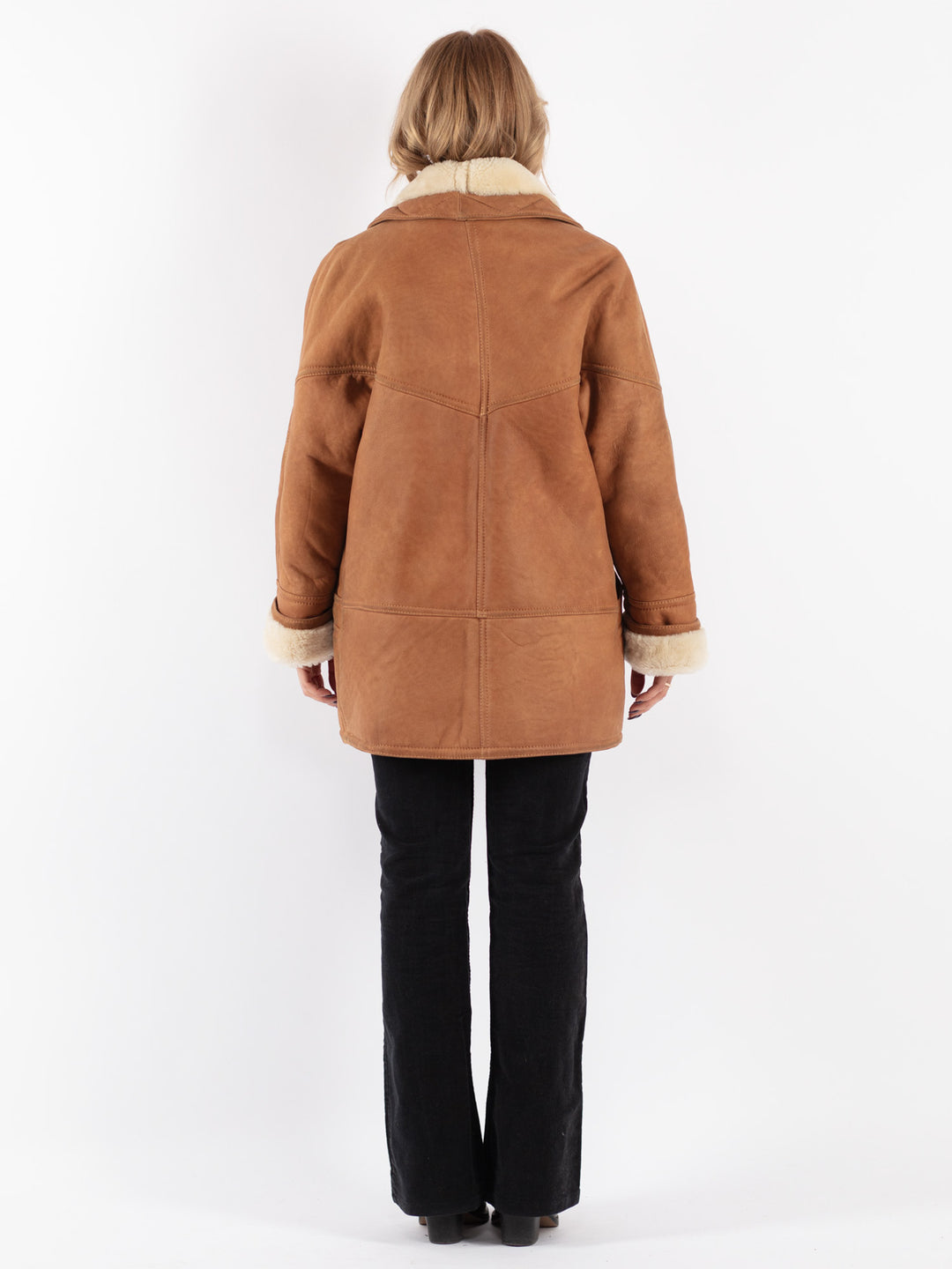 Vintage 80's Women Sheepskin Shearling Coat in Brown