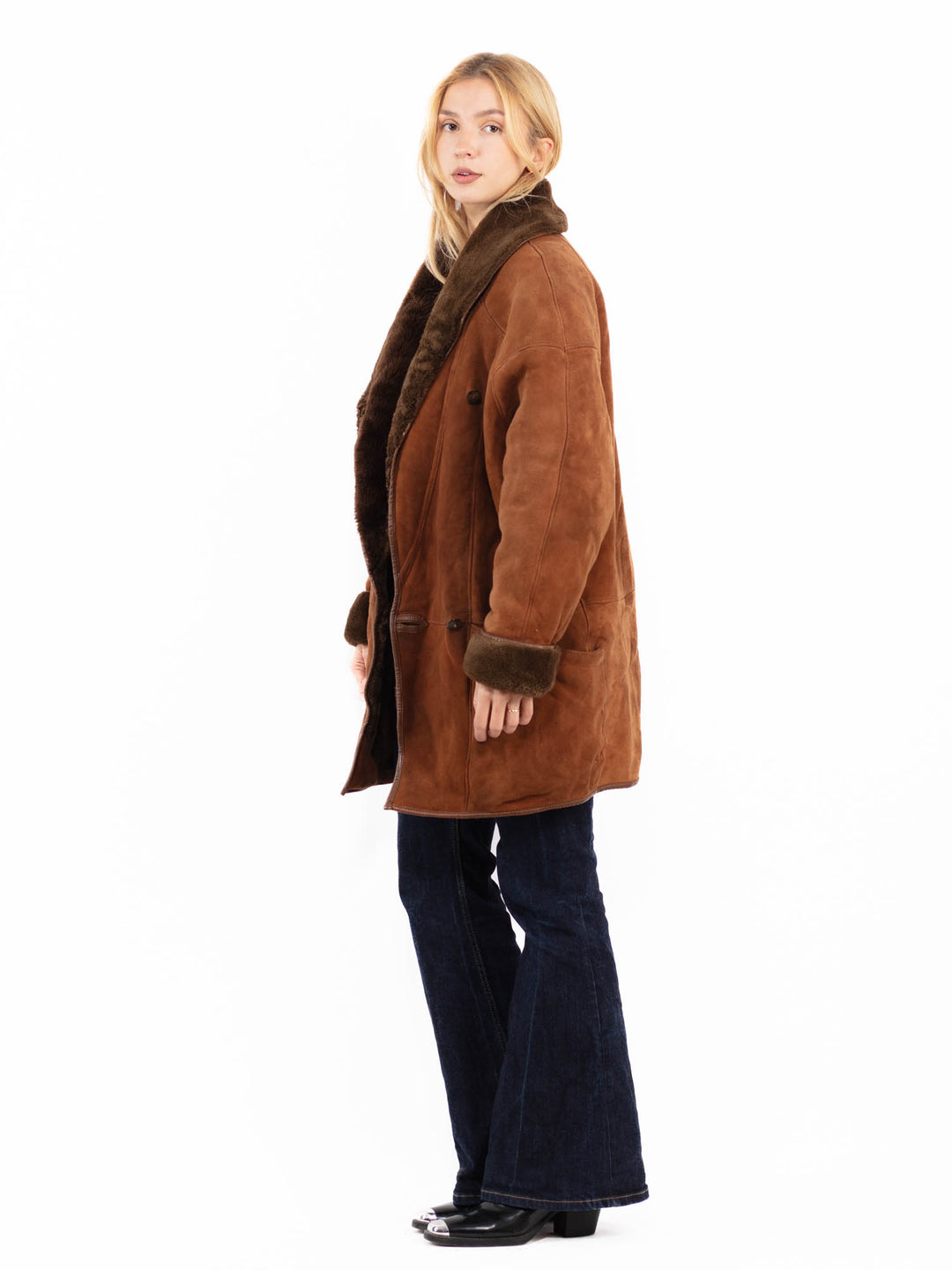 Vintage 80's Women Sheepskin Coat in Brown