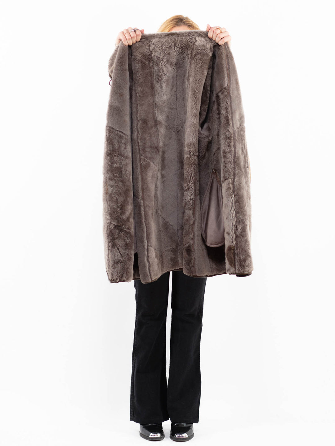Vintage 80's Women Sheepskin Coat in BeigeA0175