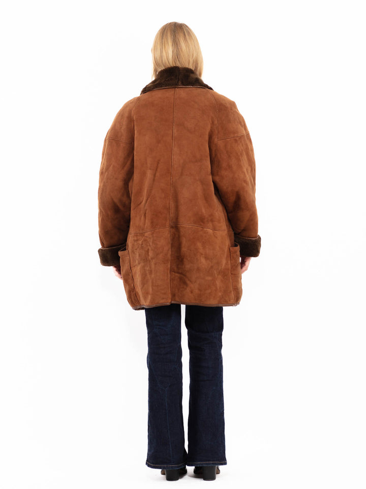Vintage 80's Women Sheepskin Coat in Brown