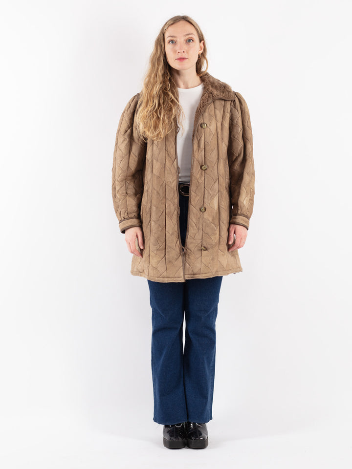 Vintage 80's Women Sheepskin Coat in Beige
