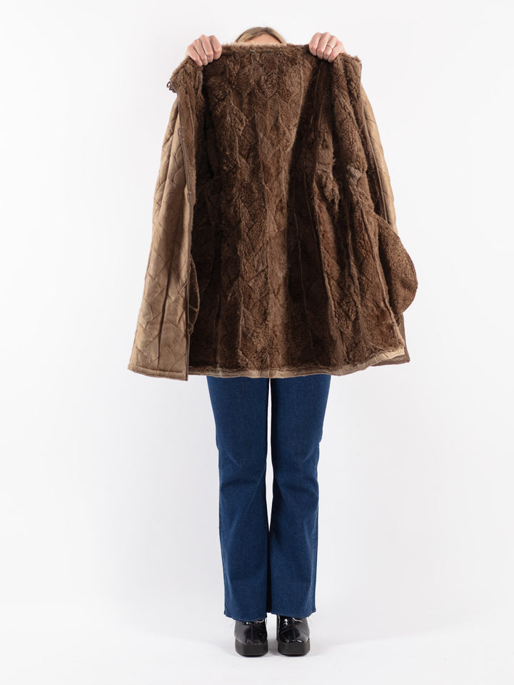 Vintage 80's Women Sheepskin Coat in Beige