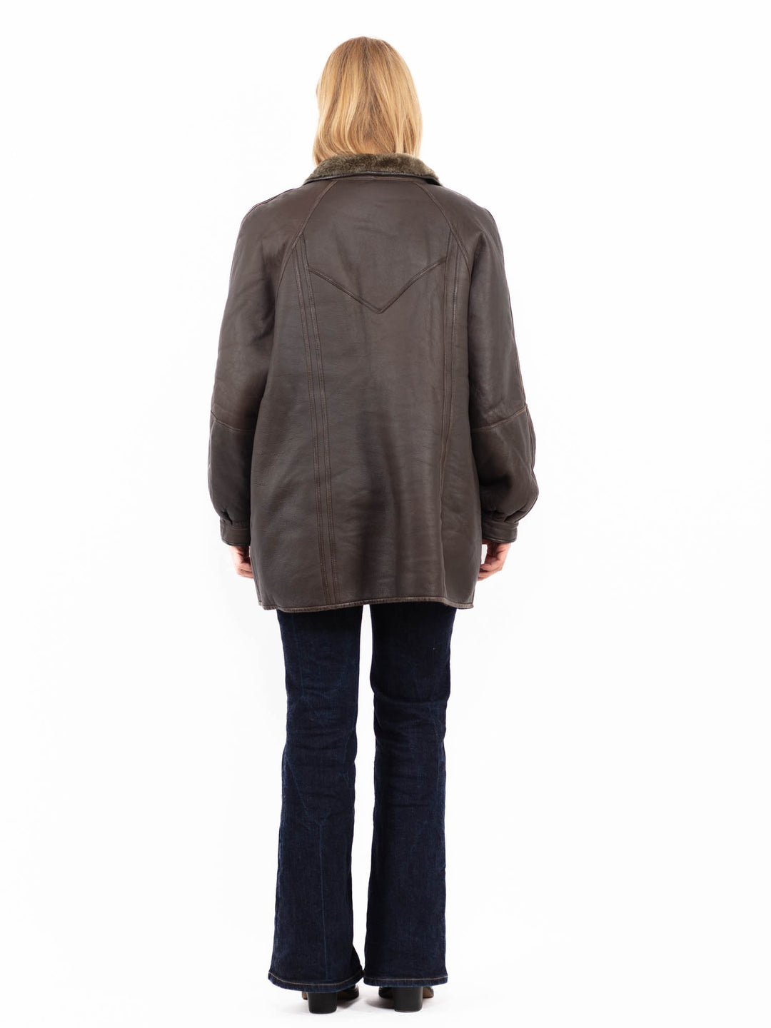 Vintage 80's Women Reversible Sheepskin Shearling Coat in Brown