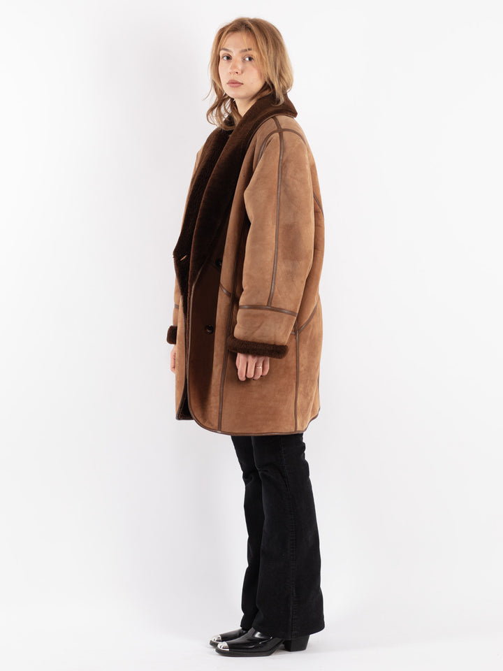 Vintage 80's Women Sheepskin Coat in Brown