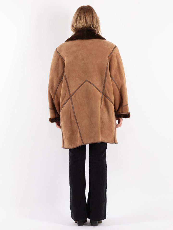 Vintage 80's Women Sheepskin Coat in Brown