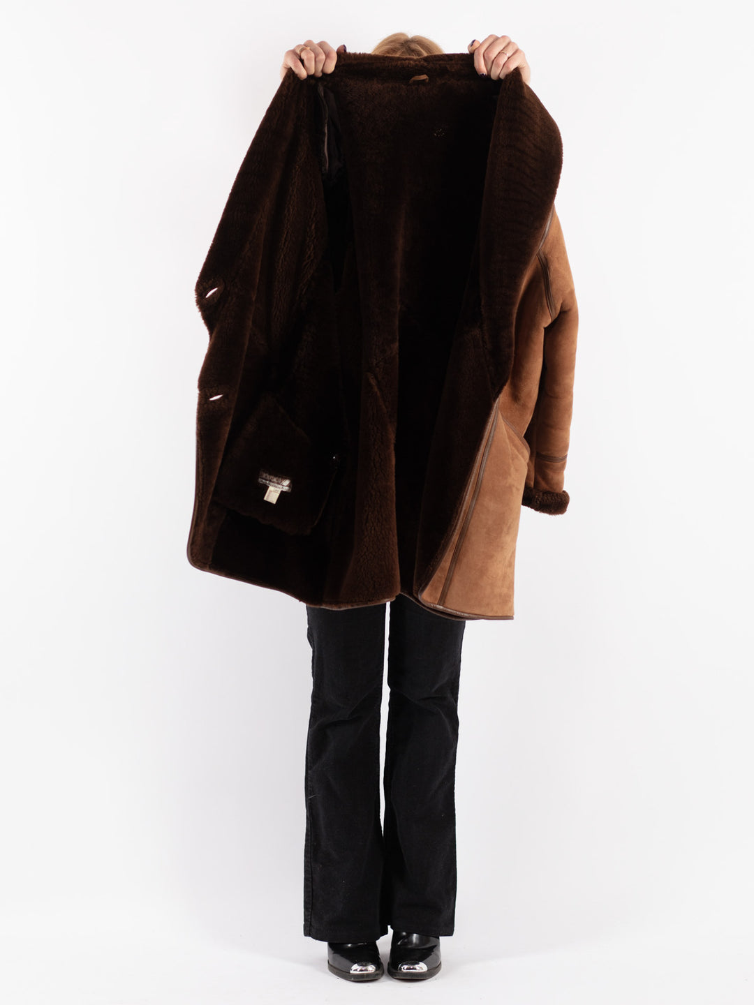 Vintage 80's Women Sheepskin Coat in Brown