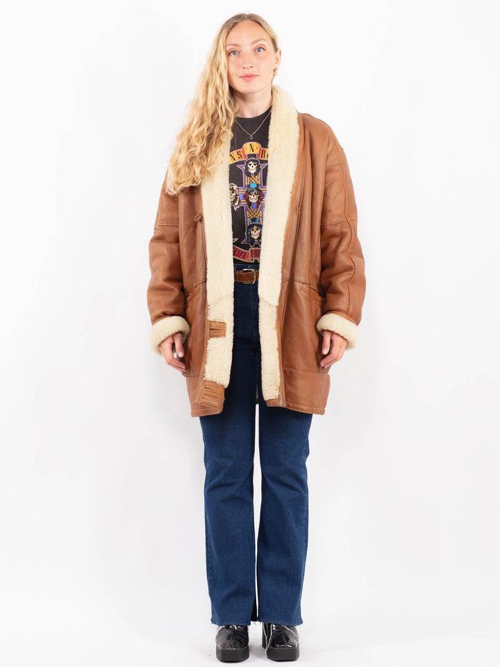 Vintage 80's Women Sheepskin Coat in BrownA0386