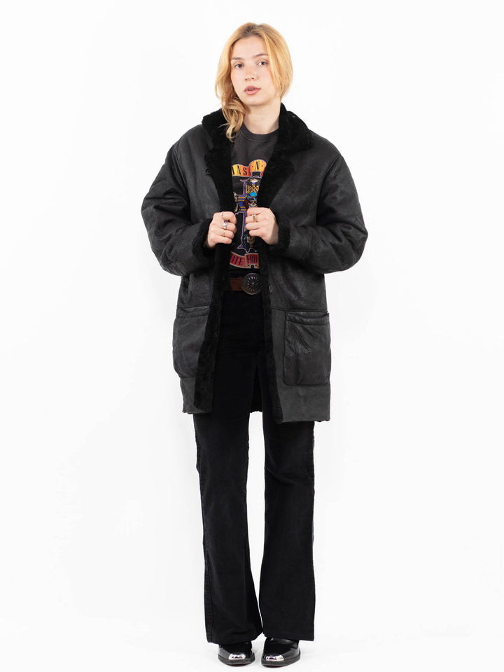 Vintage 80's Women Sheepskin Coat in BlackA0180