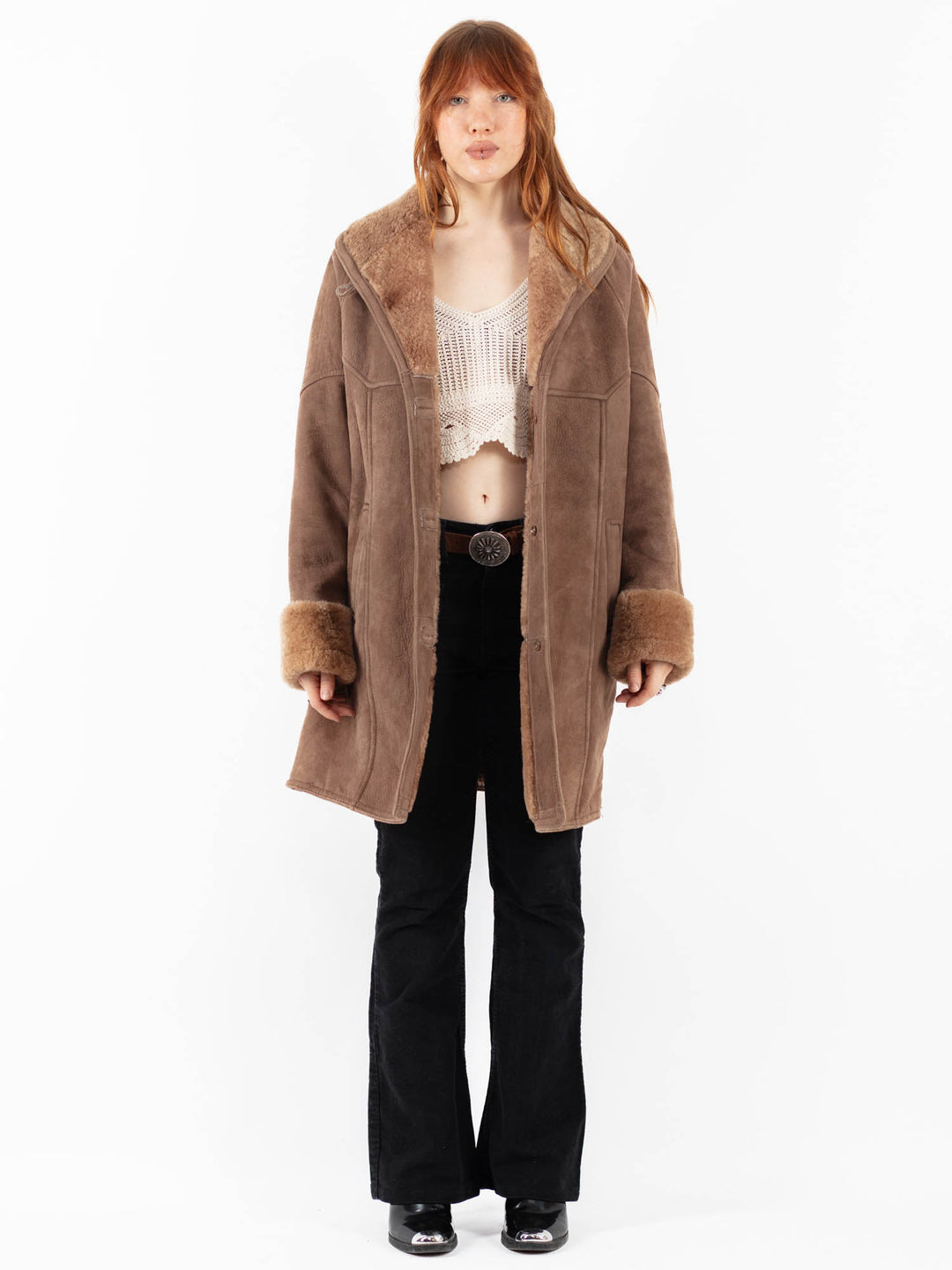 Vintage 80's Women Sheepskin Coat in BrownV9784