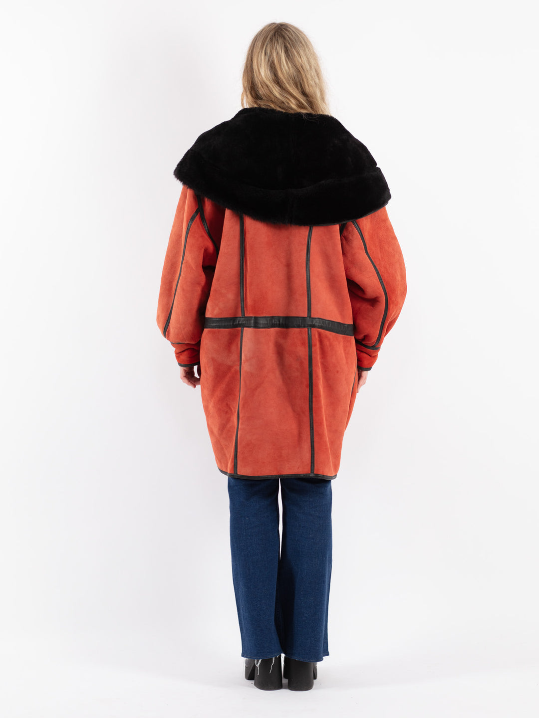 Vintage 80's Women Sheepskin Coat in Red