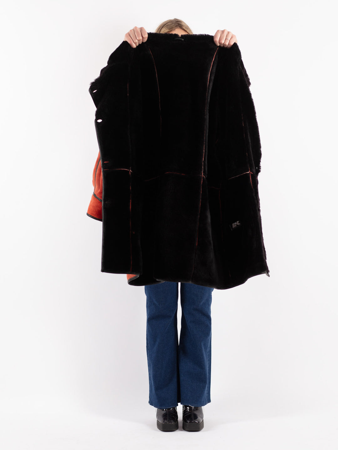 Vintage 80's Women Sheepskin Coat in Red