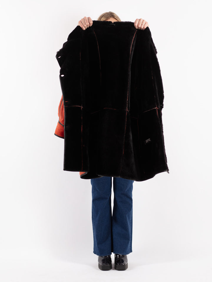 Vintage 80's Women Sheepskin Coat in Red