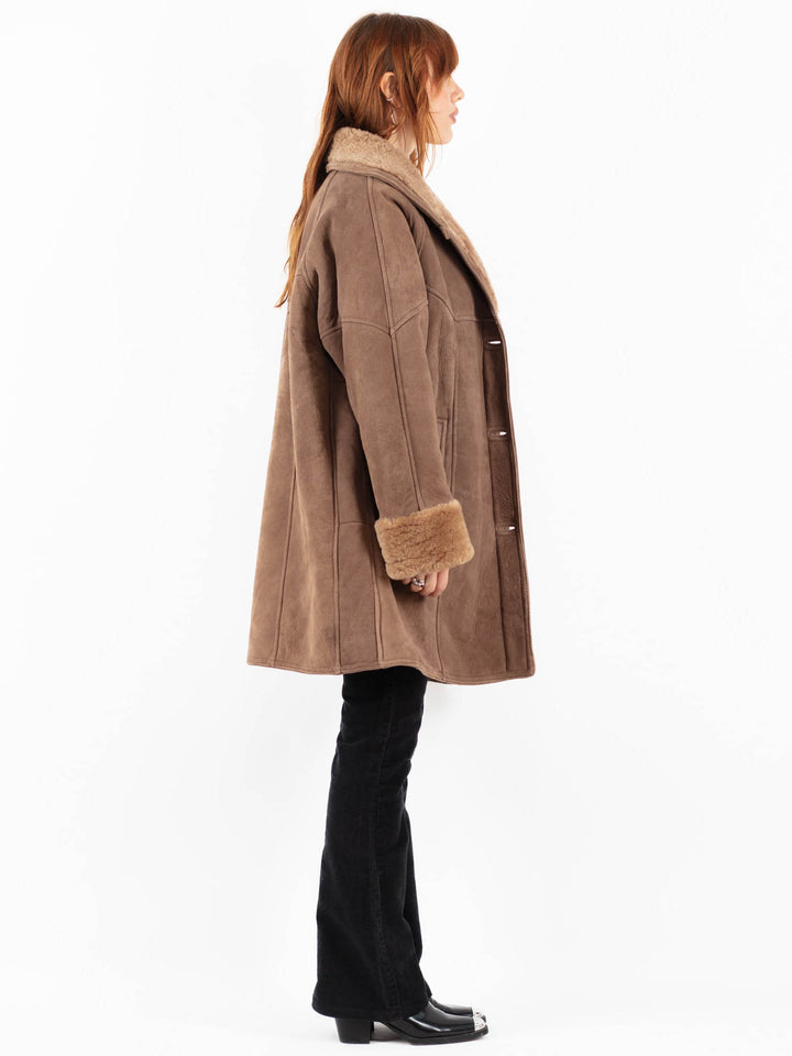 Vintage 80's Women Sheepskin Coat in BrownV9784