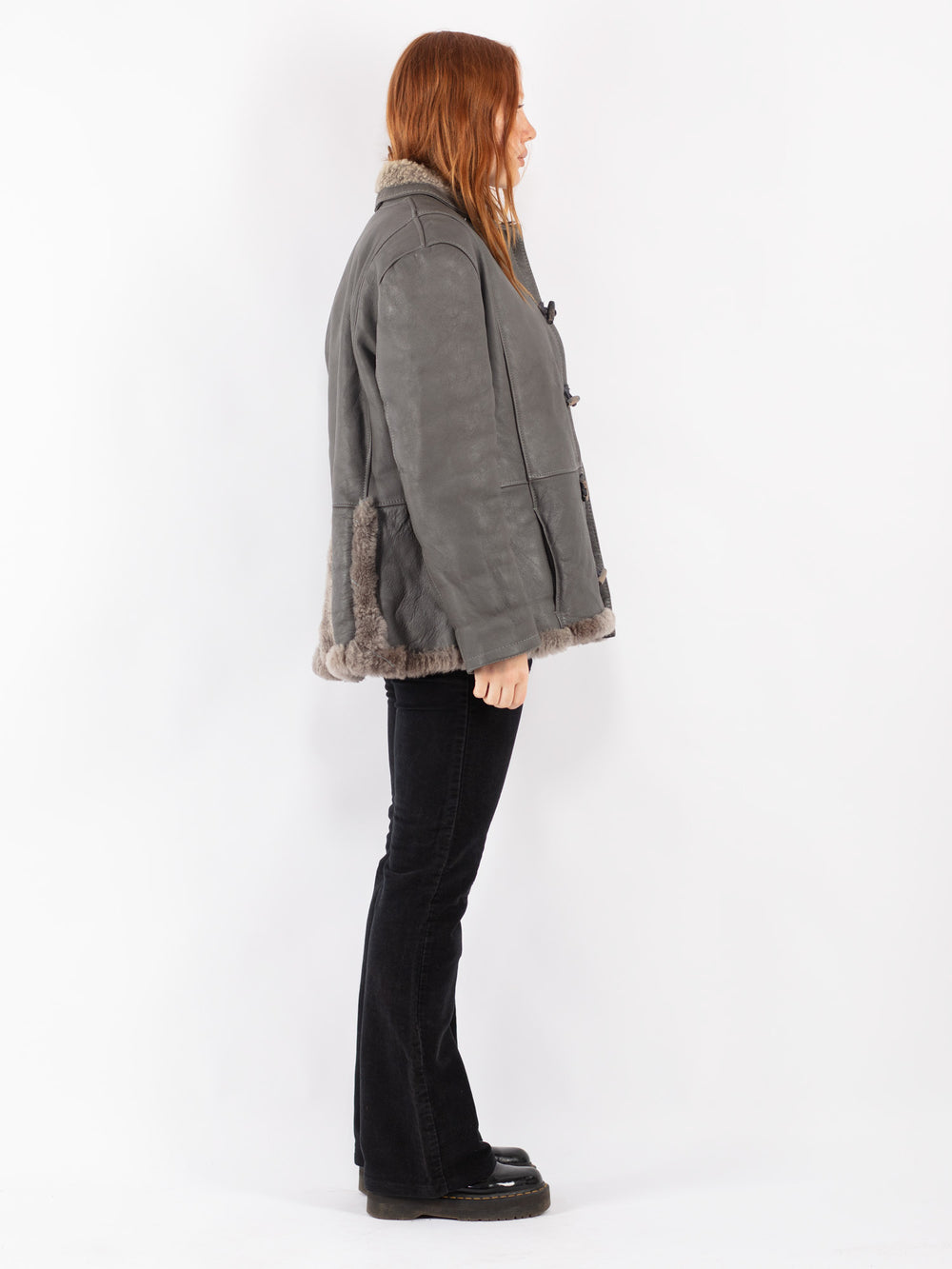 Vintage 80's Women Sheepskin Coat in Gray