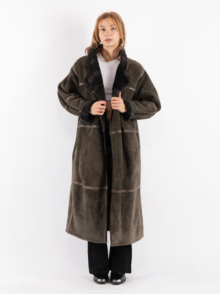Vintage 80's Women Sheepskin Coat in Green