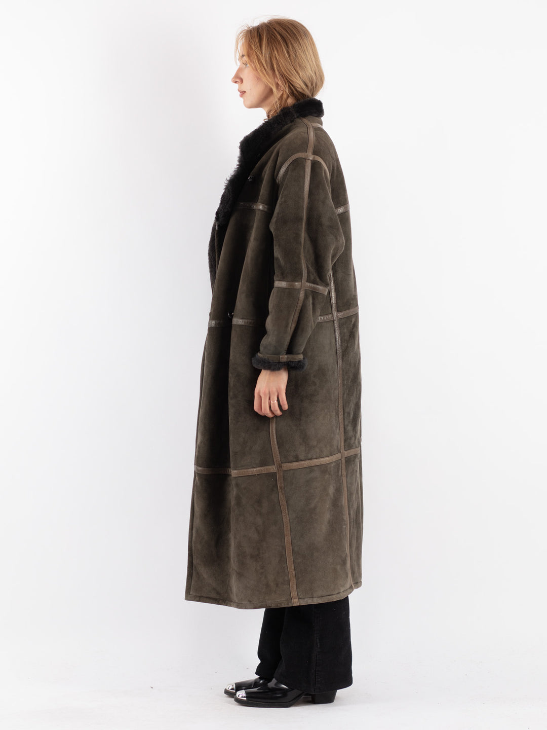 Vintage 80's Women Sheepskin Coat in Green