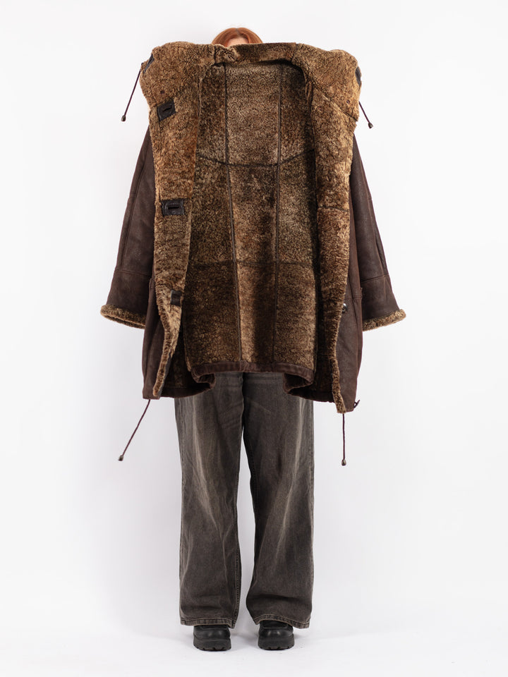 Vintage 80's Women Sheepskin Coat in Brown