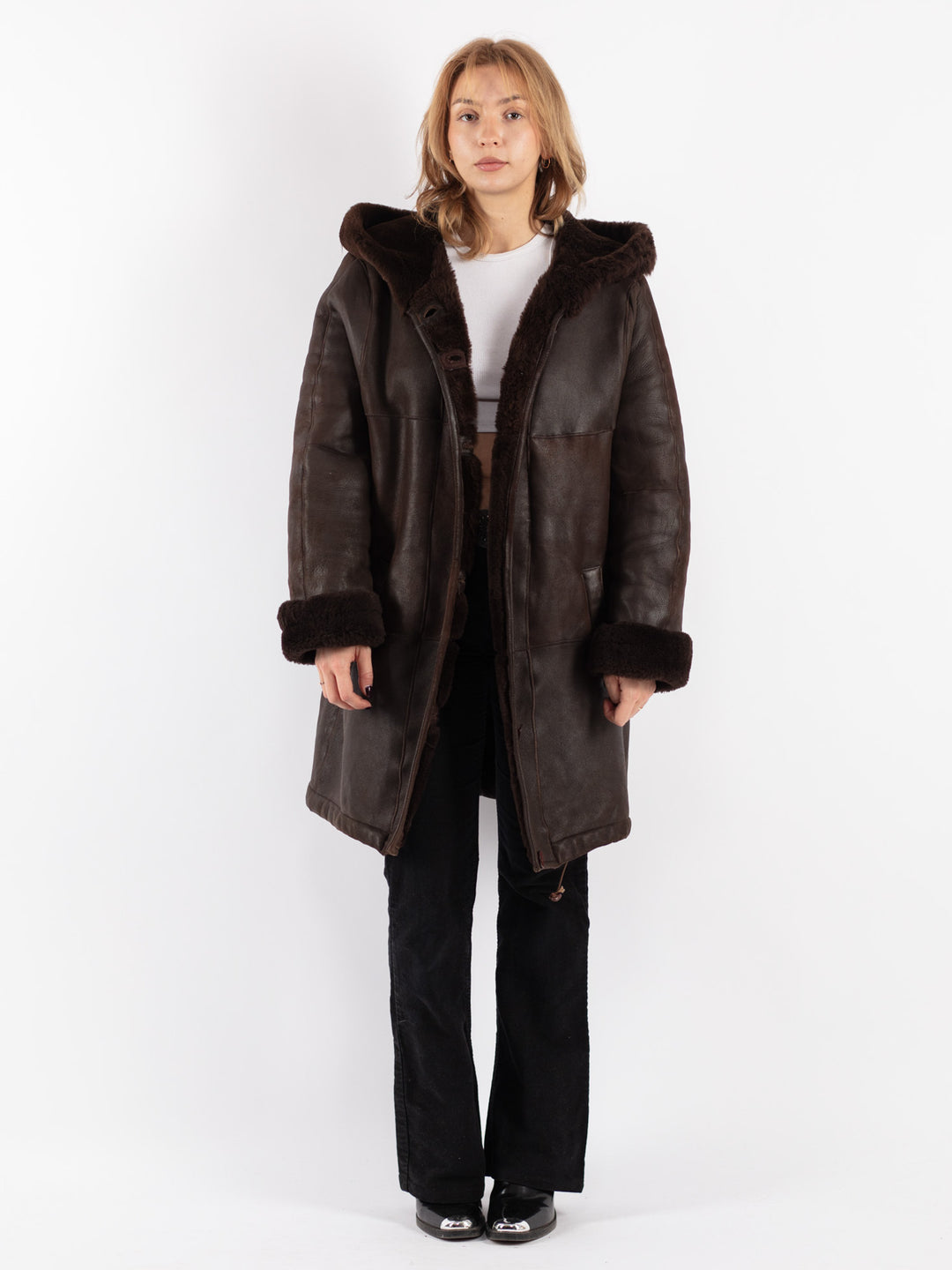Vintage 80's Women Sheepskin Coat in Brown