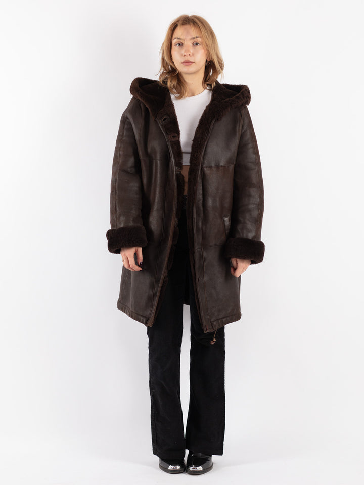 Vintage 80's Women Sheepskin Coat in Brown