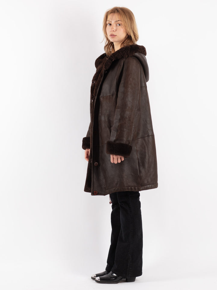 Vintage 80's Women Sheepskin Coat in Brown